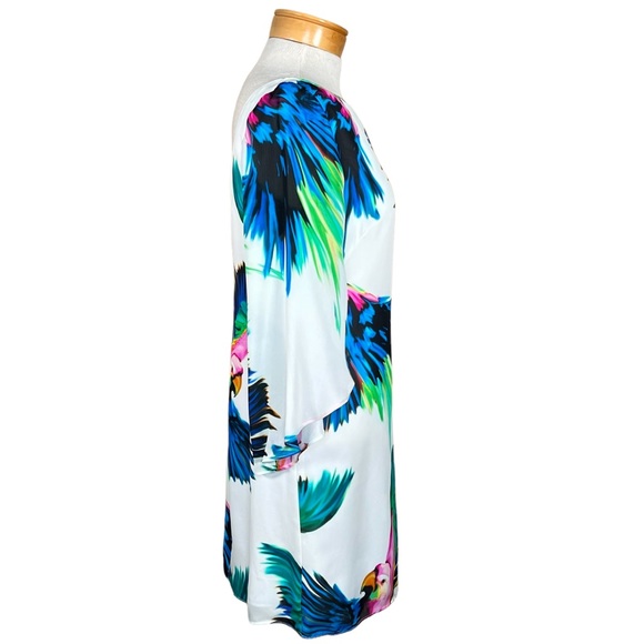 Milly Gorgeous Silk Parrot Dress With Butterfly Sleeves Vibrant Colors Lined 4 - Picture 12 of 16